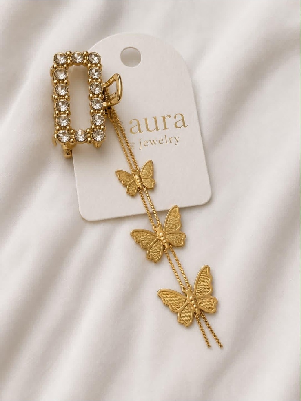 Aura Jewelry Gold Butterfly Crystal Drop Earring with Chain Charms